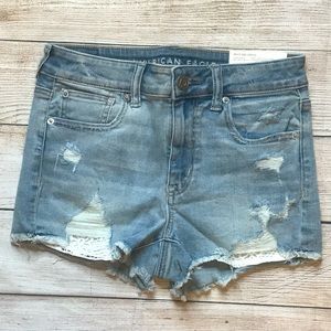 AE Hi Rise Shortie sz 4 - Distressed Denim